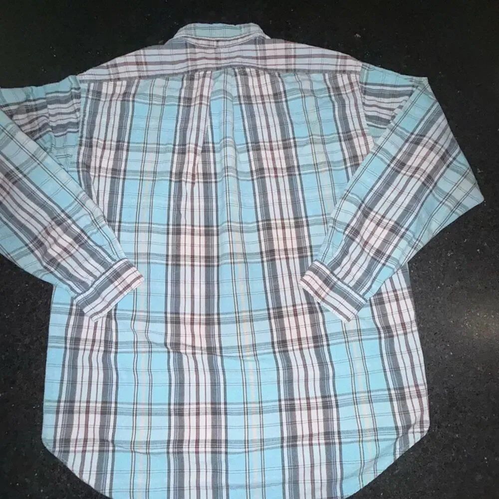 UEC Ralph Lauren BLAKE 100% COTTON BLUE GREY Plaid Shirt SZ LARGE